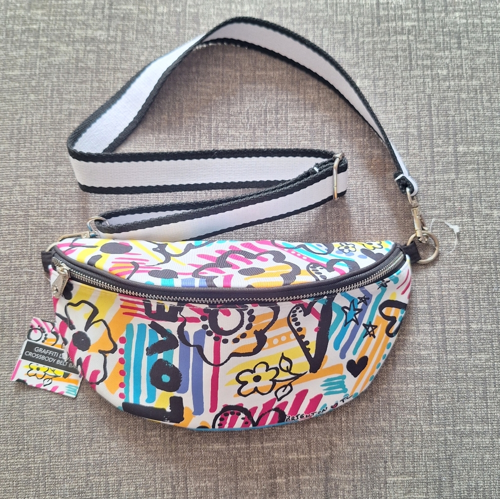 BRIGHTON Graffiti Love Floral Crossbody Belt Bag Fanny Pack